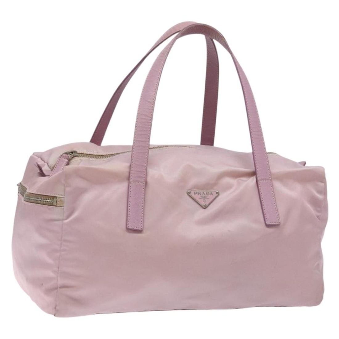 Prada Pink Nylon Boston Bag Italy Silver Tone: Prada Pink Nylon Boston Bag Italy Silver Tone This PRADA Boston Bag features a pink and silver nylon exterior and is designed for women. Made in Italy, it offers a stylish and practical option for eve
