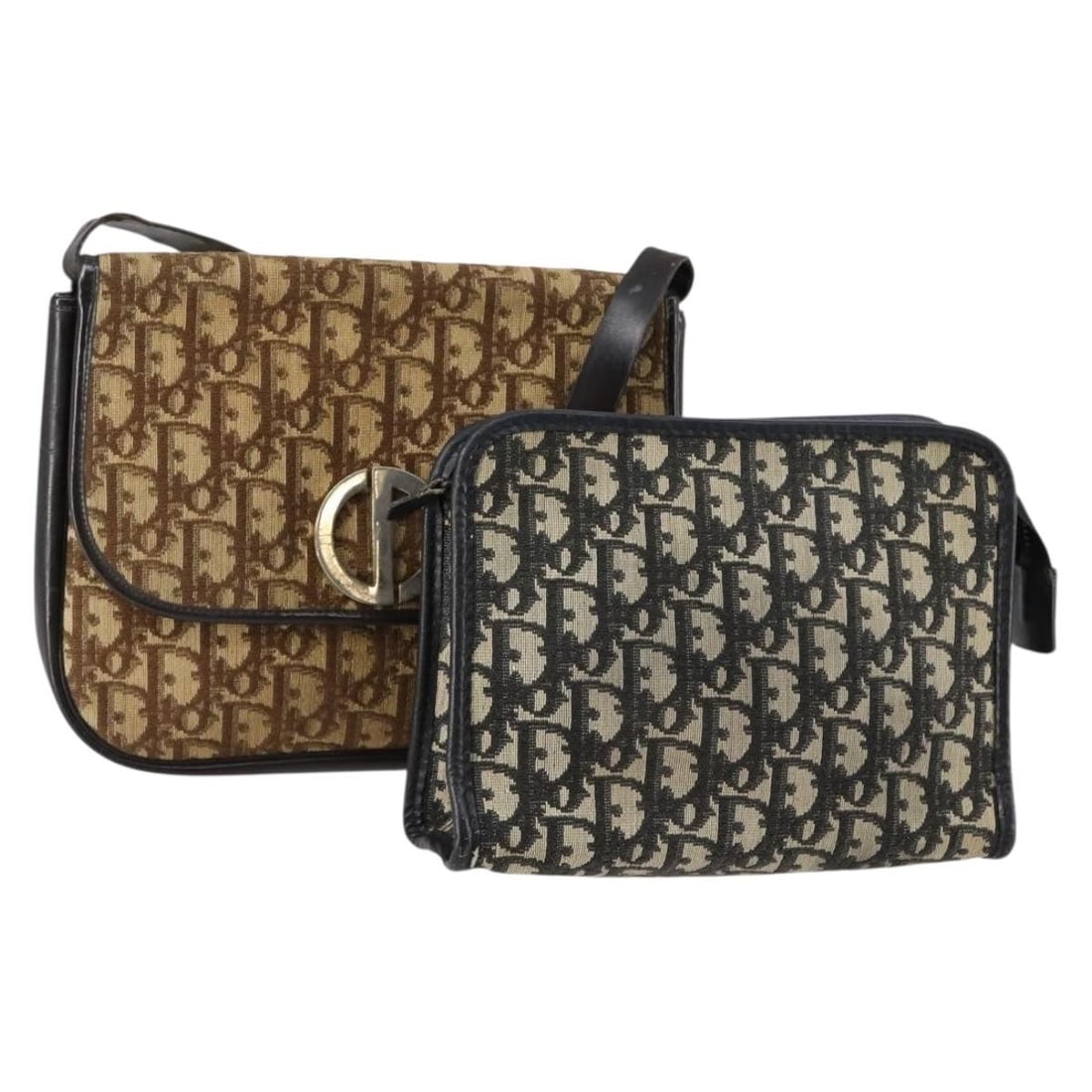 Christian Dior Navy Brown Trotter Canvas Shoulder Bag Set: Christian Dior Navy Brown Trotter Canvas Shoulder Bag Set Elevate your style with this authentic Christian Dior Trotter Canvas Shoulder Bag Set. Crafted from durable Trotter Canvas, the bag features a
