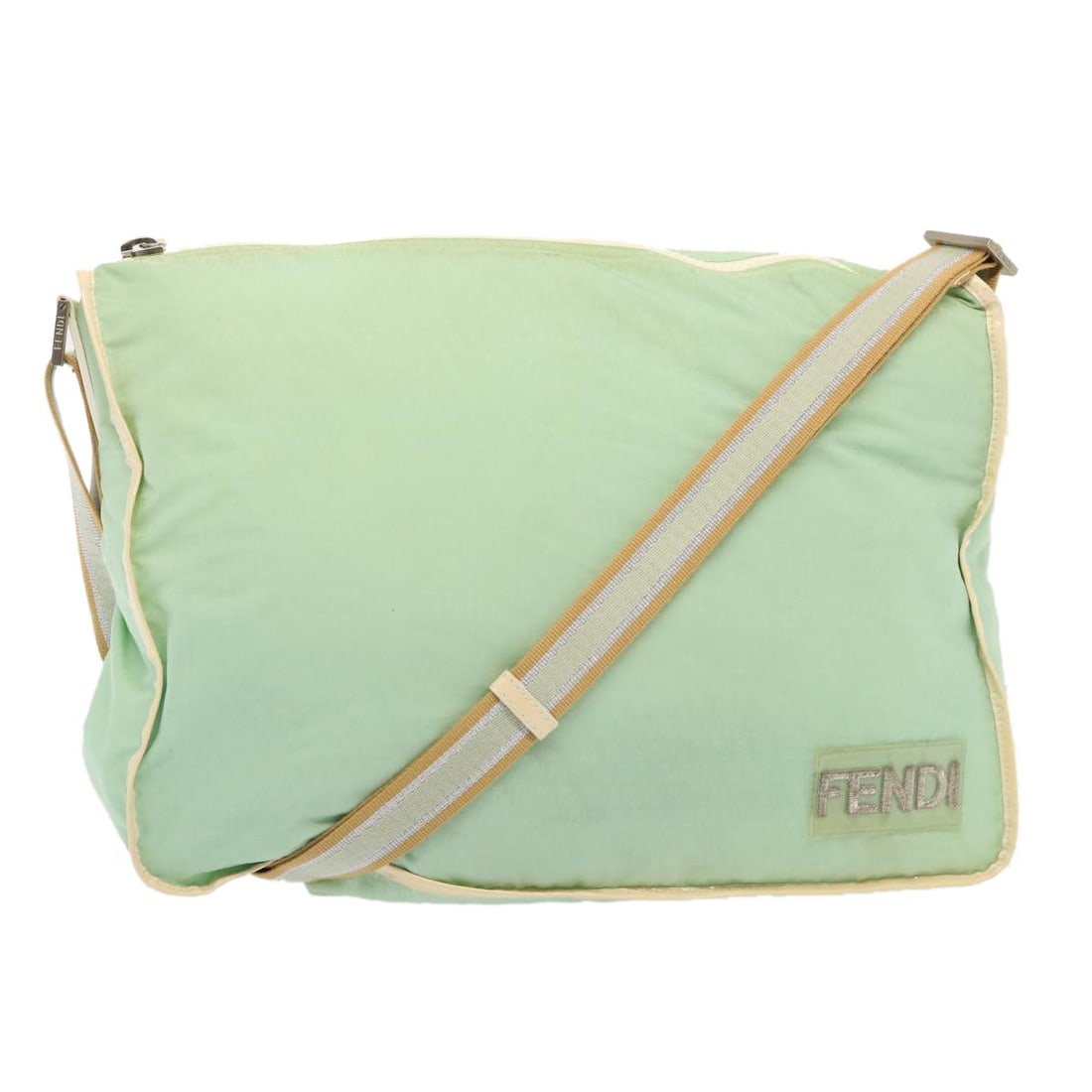 Fendi Zucchino Green Nylon Shoulder Bag Italy: Fendi Zucchino Green Nylon Shoulder Bag Italy This FENDI Zucchino shoulder bag is crafted from green nylon and Zucchino canvas, offering a spacious and stylish accessory for everyday use. Made in Ital