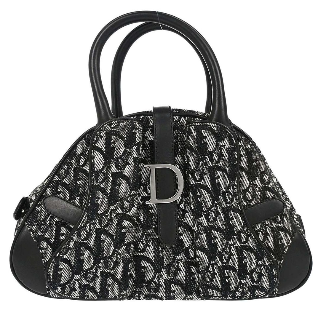 Dior black canvas top handle saddle bag: Dior black canvas top handle saddle bag This Christian Dior Black Canvas Trotter Double Saddle Handbag features a compact and stylish design with black canvas exterior and double black handles. The ba