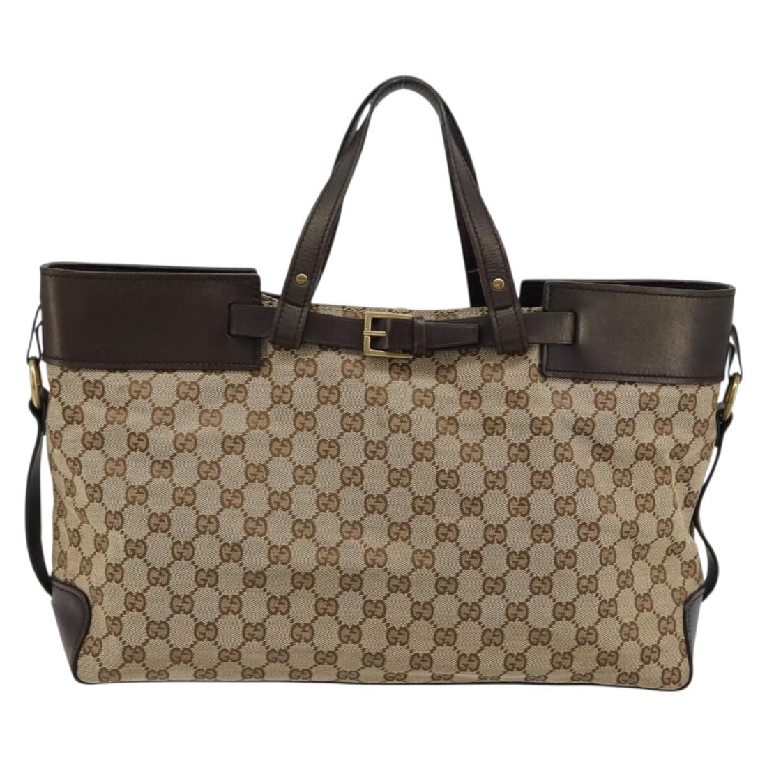 Gucci Belted Bucket Tote Beige Canvas Leather Bag: Gucci Belted Bucket Tote Beige Canvas Leather Bag This Gucci Belted Bucket Tote features the iconic GG canvas with leather accents in a beige color. Designed for women, it showcases a spacious interio