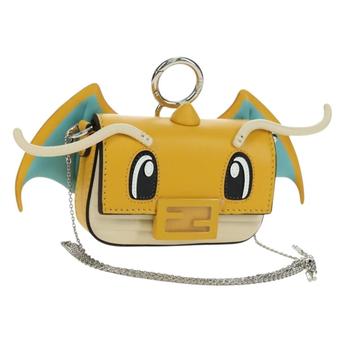 FENDI Dragonite Mini Mamma Baguette Leather Shoulder Bag: FENDI Dragonite Mini Mamma Baguette Leather Shoulder Bag This FENDI FRGMT x POKEMON Mini Mamma Baguette features a unique collaboration design with Dragonite, crafted from premium yellow and silver le