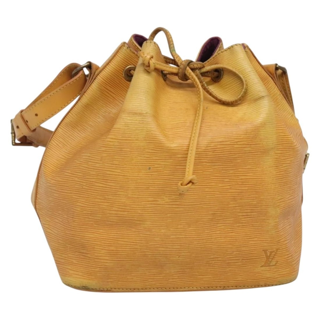 LOUIS VUITTON Epi Petit Noe Yellow Shoulder Bag M44109 Auth France: LOUIS VUITTON Epi Petit Noe Yellow Shoulder Bag M44109 Auth France This stylish LOUIS VUITTON Epi Petit Noe Shoulder Bag is crafted from durable Epi Leather in a vibrant yellow hue. Measuring approxim