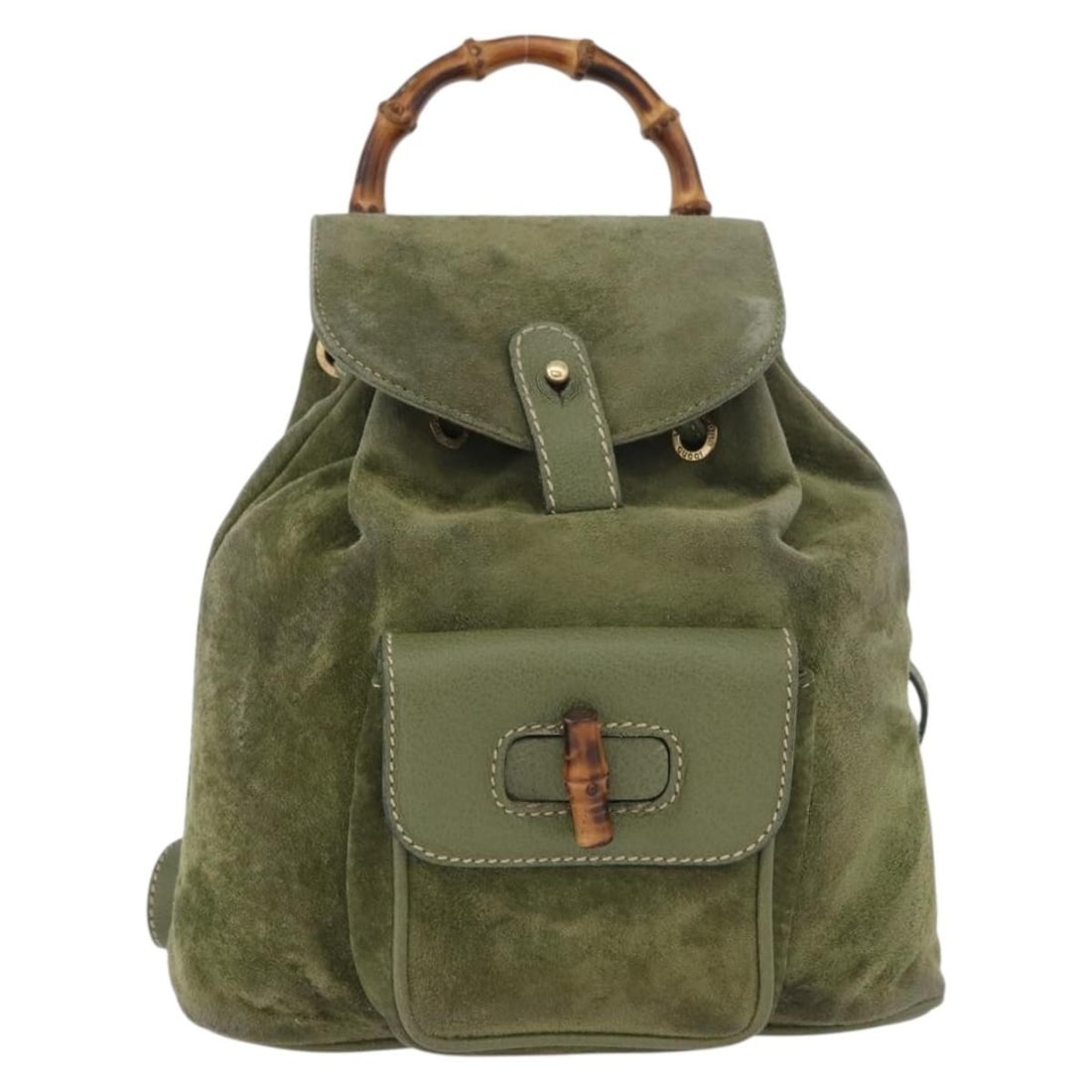 Gucci Bamboo Backpack Khaki Leather 21cm x 22cm x 7cm Italy: Gucci Bamboo Backpack Khaki Leather 21cm x 22cm x 7cm Italy This Gucci bamboo backpack features a khaki leather exterior and bamboo detailing. Designed for women, it offers a compact and stylish acces