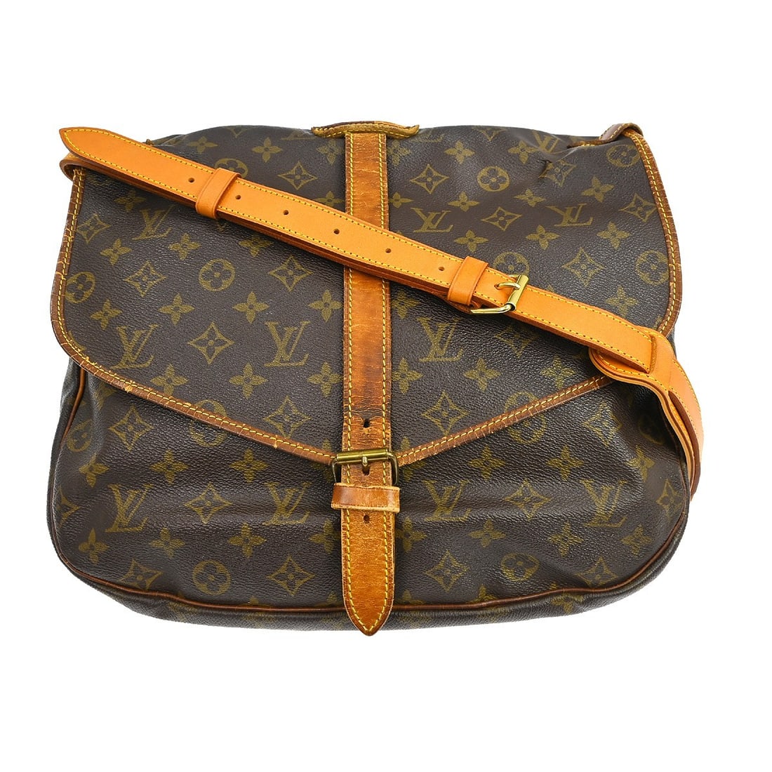 Louis Vuitton Saumur 35 Monogram Canvas Crossbody Bag: Louis Vuitton Saumur 35 Monogram Canvas Crossbody Bag This Louis Vuitton Saumur 35 shoulder bag features the iconic Monogram canvas and leather exterior in brown, complemented by a brown canvas lining