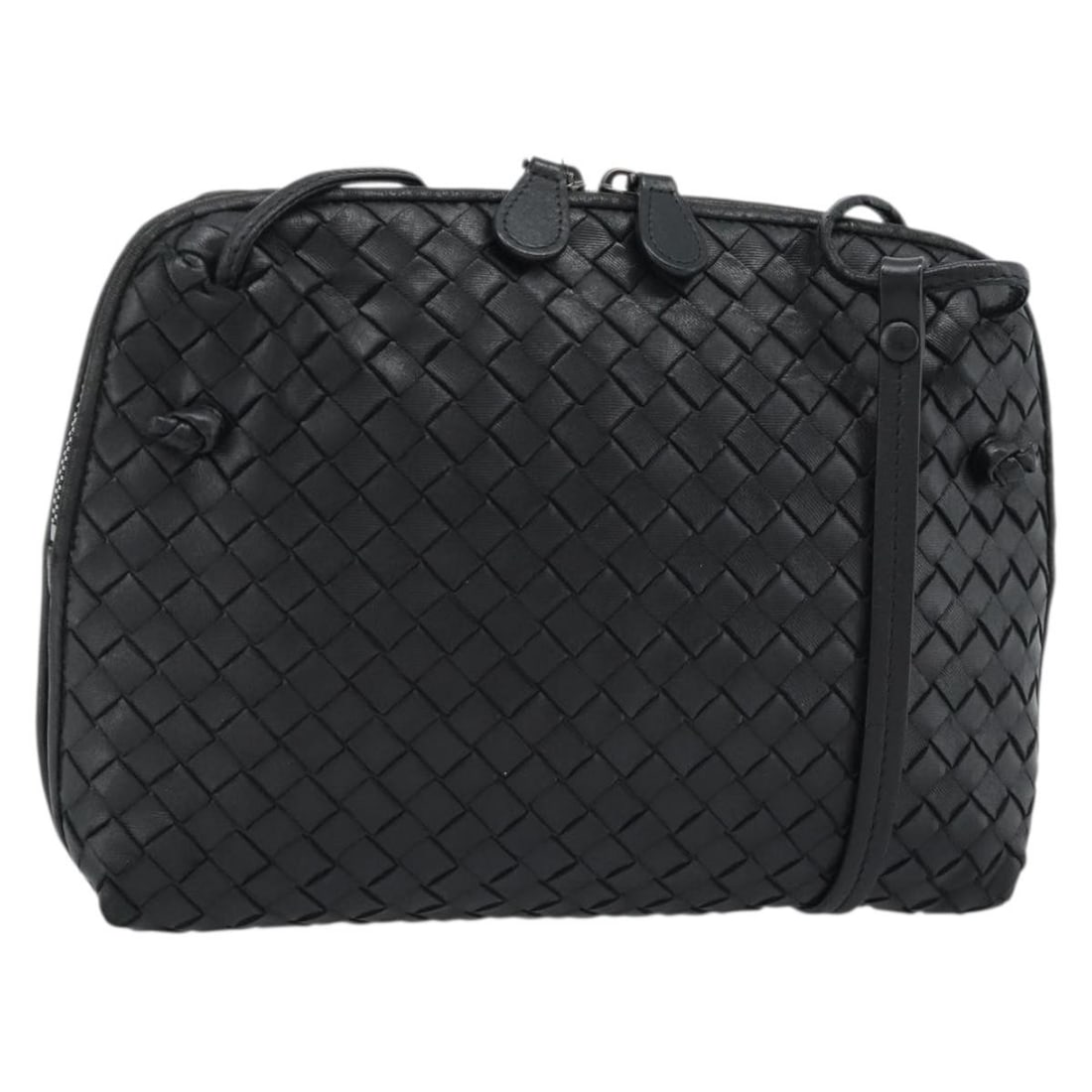 Bottega Veneta Nodini black leather crossbody bag: Bottega Veneta Nodini black leather crossbody bag This Bottega Veneta Nodini Crossbody Bag features the signature Intrecciato Nappa leather in black. Designed for women, it offers a compact and versat