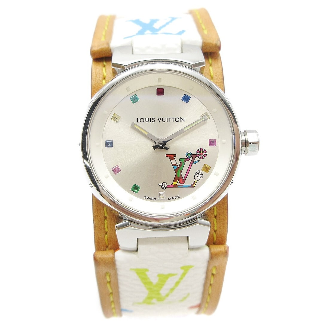 Louis Vuitton Tambour quartz women s wristwatch multicolor canvas strap (1 of 7)