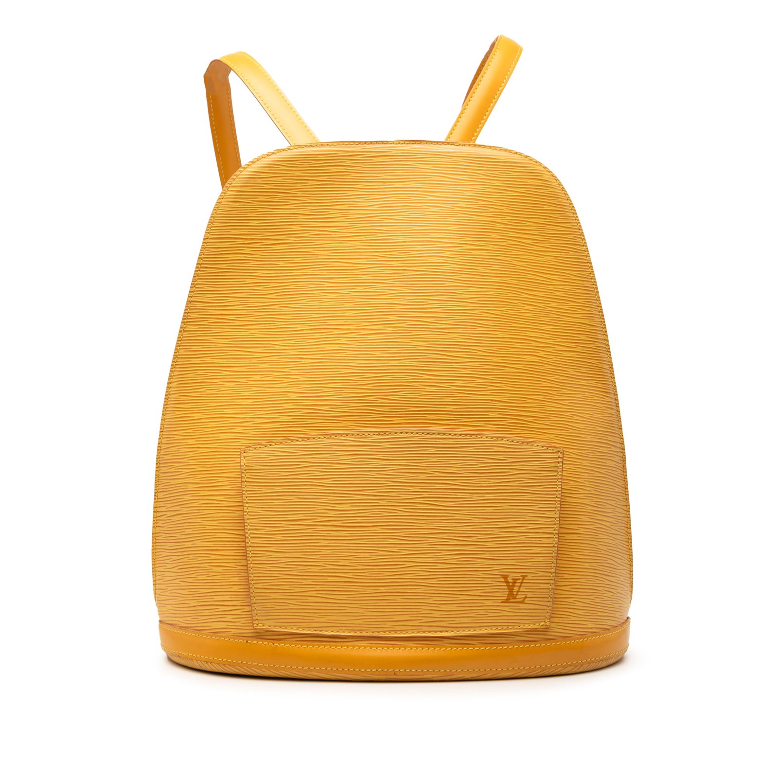 Louis Vuitton Gobelins Epi leather backpack yellow: Louis Vuitton Gobelins Epi leather backpack yellow This Louis Vuitton Epi Gobelins backpack features a durable epi leather body in yellow, complemented by adjustable flat leather back straps. The bag 