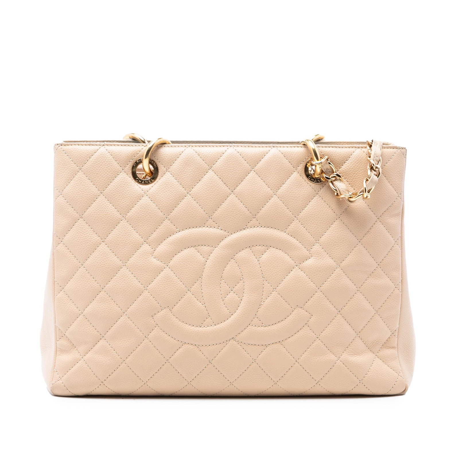Chanel Grand Shopping Tote Quilted Brown Caviar Leather Shoulder Bag: Chanel Grand Shopping Tote Quilted Brown Caviar Leather Shoulder Bag This Chanel Caviar Grand Shopping Tote features a quilted caviar leather exterior in brown, leather-woven chain shoulder straps, an