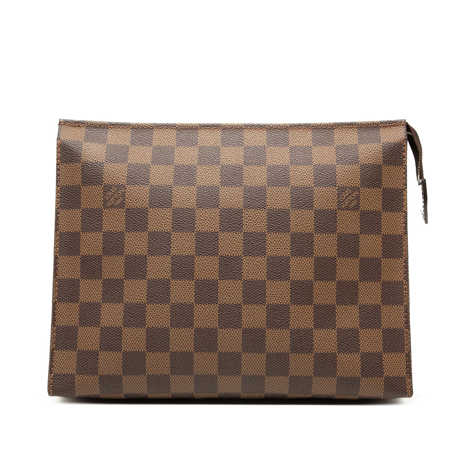 Damier Ebene Canvas Toiletry Bag 26 by Louis Vuitton: Damier Ebene Canvas Toiletry Bag 26 by Louis Vuitton This Louis Vuitton Damier Ebene Toiletry Pouch 26 showcases the signature brown Damier Ebene canvas and features a top zip closure. The pouch shows