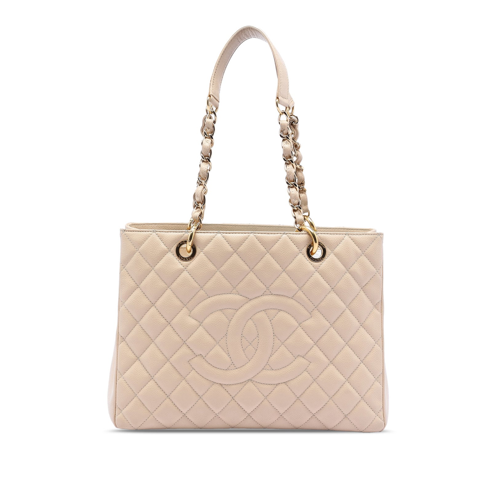 Brown Chanel Quilted Caviar Leather Grand Shopping Tote Bag: Brown Chanel Quilted Caviar Leather Grand Shopping Tote Bag This Chanel Grand Shopping Tote features a quilted caviar leather body in brown, complemented by leather-woven chain shoulder straps. The de