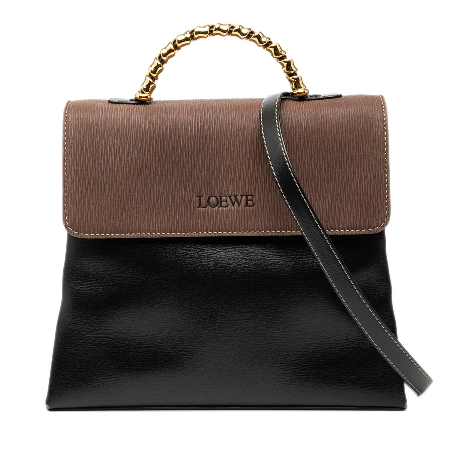 Loewe Velazquez Twist Black Leather Satchel with Gold Tone Hardware (1 of 7)