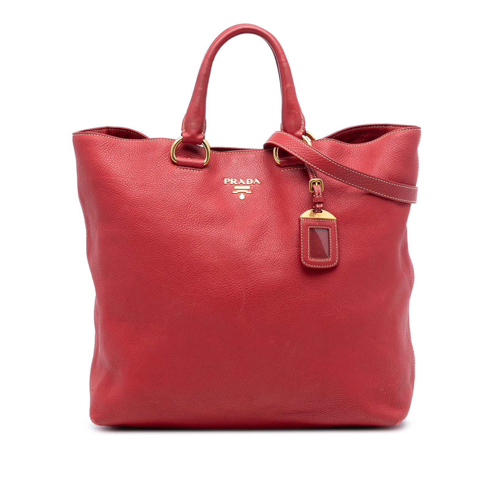 Prada Vitello Daino Leather Convertible Satchel Bag Red (1 of 6)