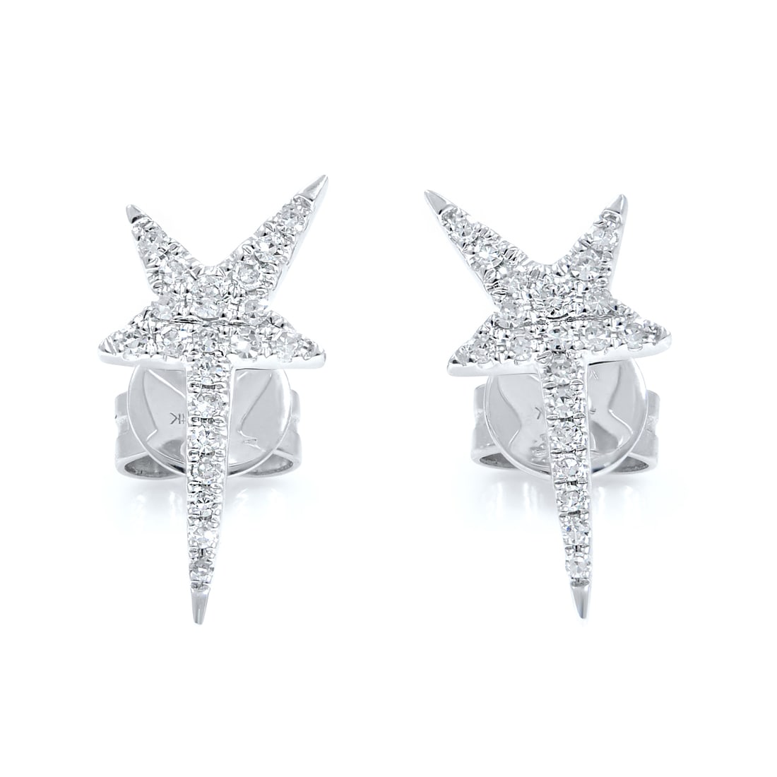 Rachel Koen 14K White Gold Diamond Star Stud Earrings 0.13cttw: Rachel Koen 14K White Gold Diamond Star Stud Earrings 0.13cttw These exquisite diamond star stud earrings by Rachel Koen are beautifully crafted from 14K white gold. Each earring features a stunning m