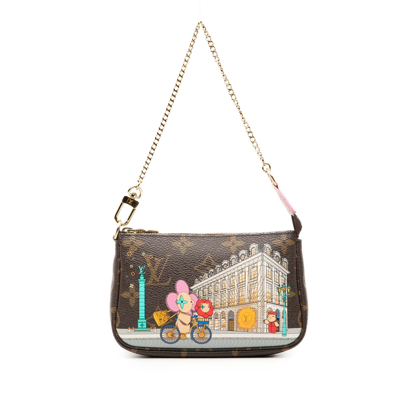 Louis Vuitton Vivienne in Paris Mini Pochette Accessoires: Louis Vuitton Vivienne in Paris Mini Pochette Accessoires This Louis Vuitton Monogram Vivienne in Paris Mini Pochette Accessoires features a printed monogram canvas exterior in brown with a gold-tone 