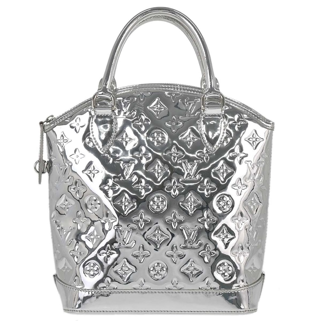Louis Vuitton Lockit Silver Monogram Mirror Vinyl Tote Handbag: Louis Vuitton Lockit Silver Monogram Mirror Vinyl Tote Handbag This Louis Vuitton Lockit Tote Handbag features the signature Monogram Miroir design in a striking silver finish. Crafted from monogram m