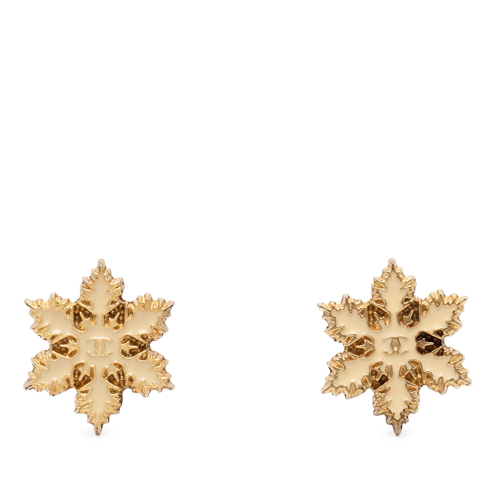 Chanel snowflake enamel CC gold plated push back earrings (1 of 3)