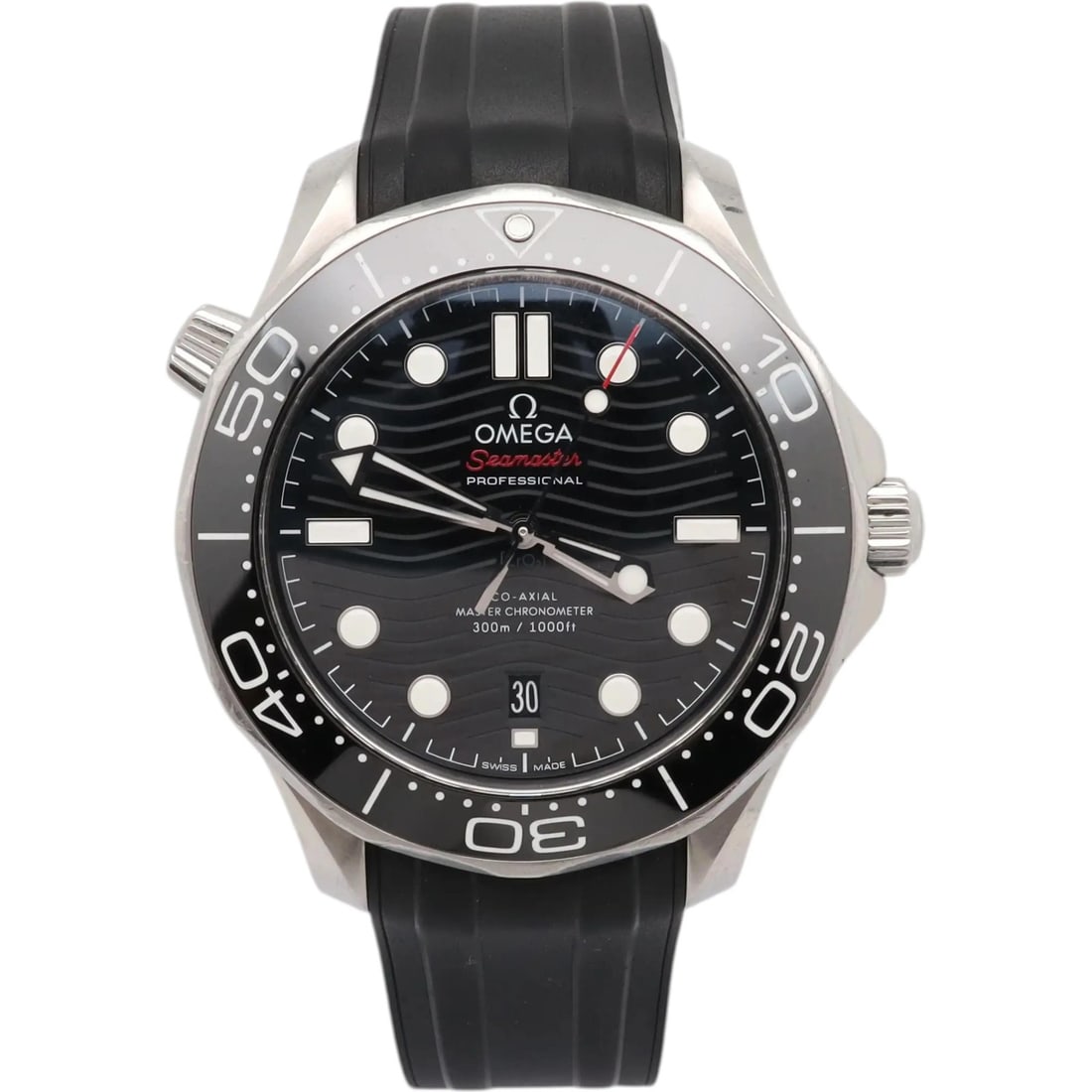 Seamaster Diver 300M Black Dial 42mm Automatic Wristwatch Ref 210.32.42.20.01.001: Seamaster Diver 300M Black Dial 42mm Automatic Wristwatch Ref 210.32.42.20.01.001 This Omega Seamaster Diver 300M is a 42 mm wristwatch with a black ocean wave-patterned dial, designed for unisex adul