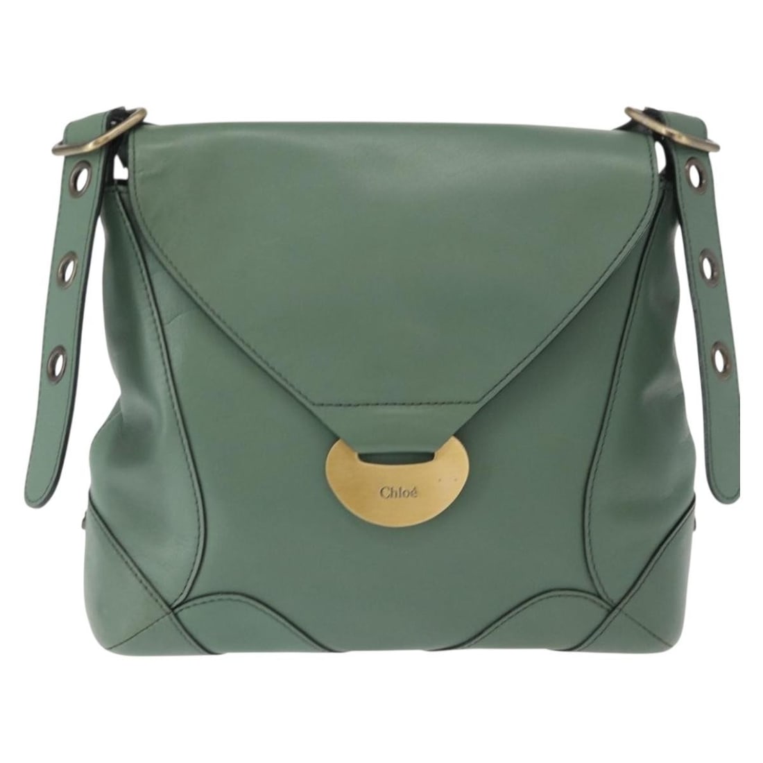 Chloe Green Leather Vintage Flap Shoulder Bag for Women: Chloe Green Leather Vintage Flap Shoulder Bag for Women This pre-owned Chloe Vintage Flap shoulder bag is crafted from green leather and designed for women. It features a classic flap style and offers