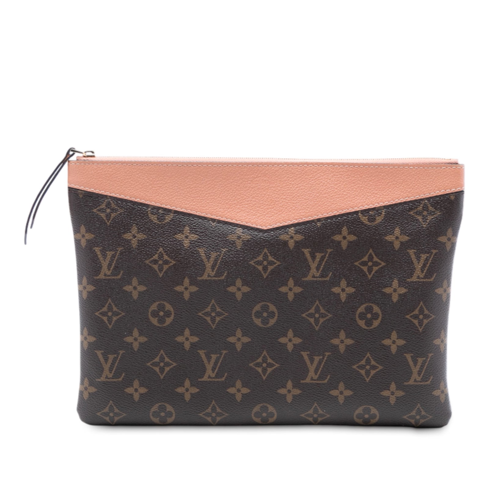 Louis Vuitton Brown Monogram Canvas Daily Pouch with Leather Trim: Louis Vuitton Brown Monogram Canvas Daily Pouch with Leather Trim This Louis Vuitton Monogram Daily Pouch features a signature monogram canvas body with leather trim, a top zip closure, and an interio