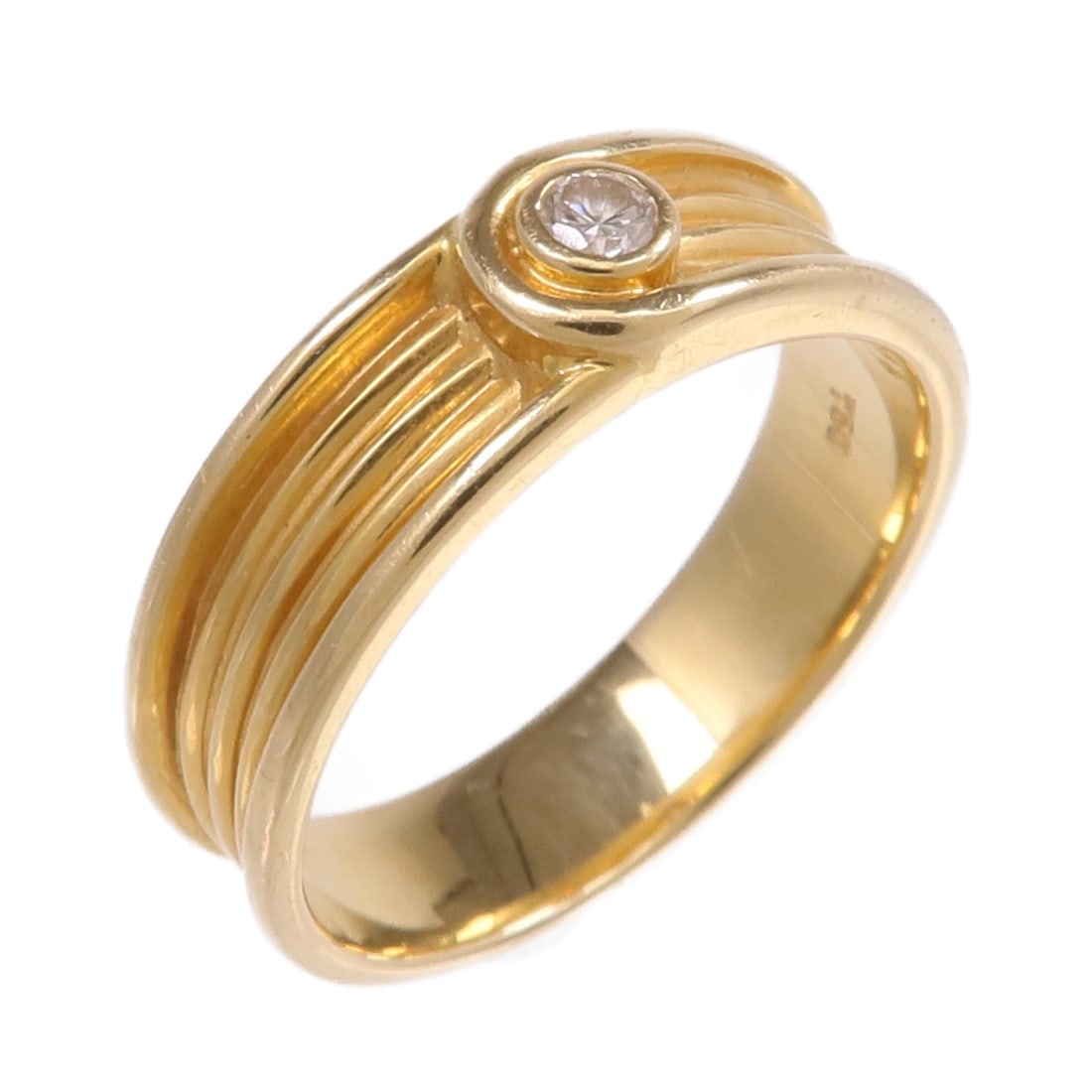 18K Yellow Gold Diamond Ring Size 5.75: 18K Yellow Gold Diamond Ring Size 5.75 This ring features a diamond set in 18K yellow gold, offering a classic and elegant design. Sized at US 5.75, it is suitable for regular wear and shows reasonabl