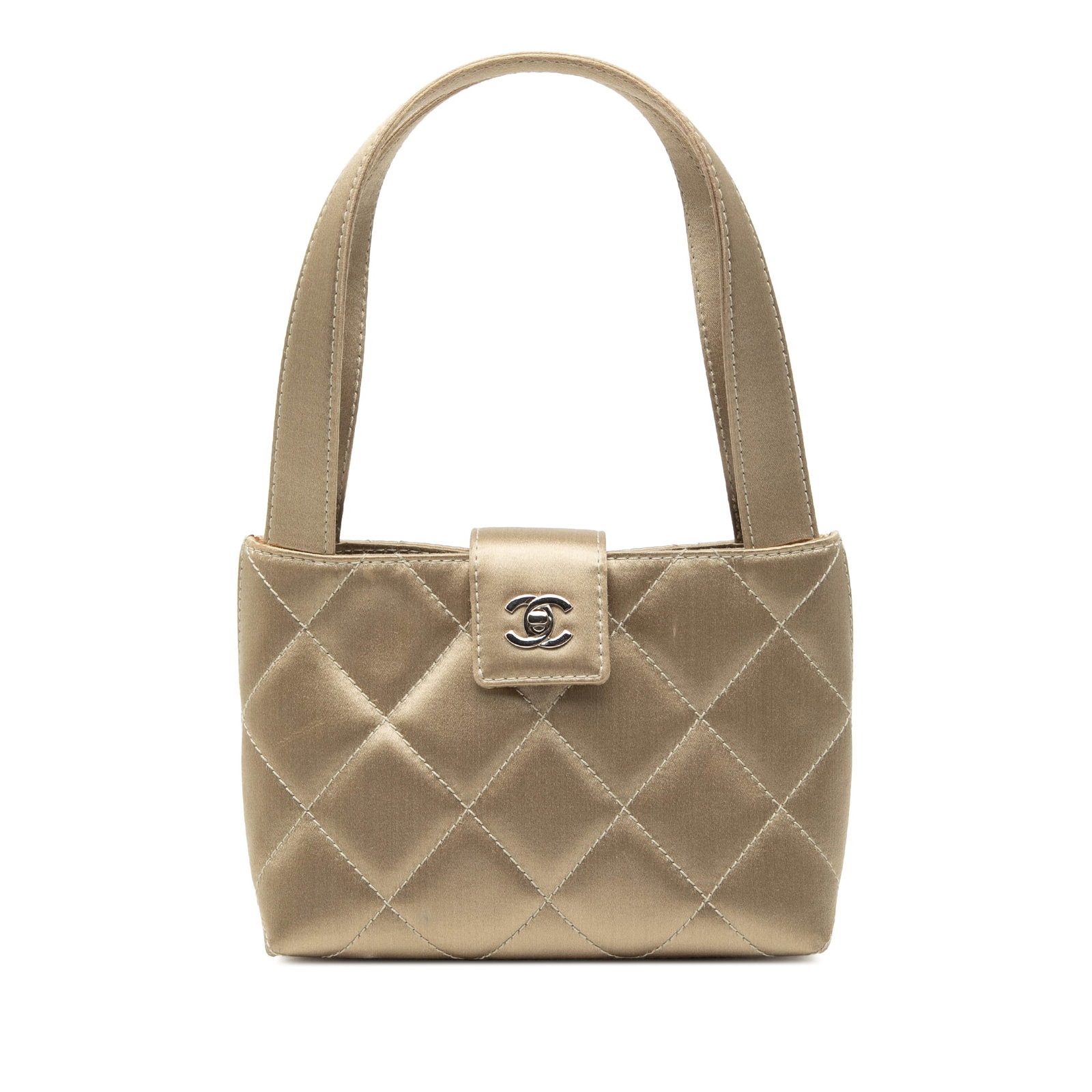 Chanel quilted satin CC handbag gold (1 of 8)