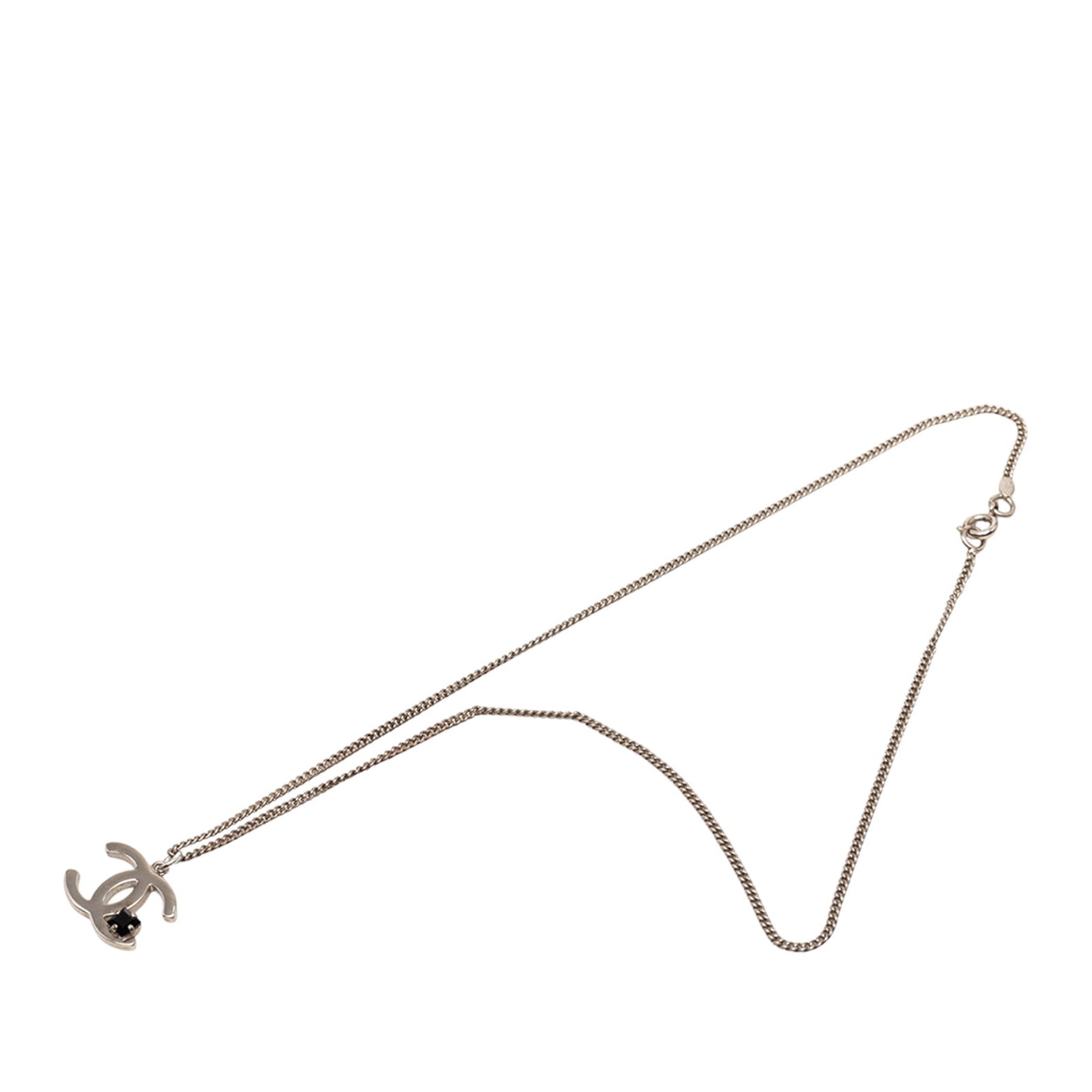 Chanel CC brass pendant necklace with rhinestone embellishment: Chanel CC brass pendant necklace with rhinestone embellishment This Chanel necklace features a brass metal body and a signature CC pendant adorned with rhinestone embellishments. It is designed with a