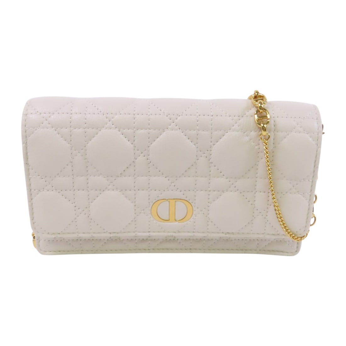 Dior Caro Pouch Chain White Calfskin Shoulder Bag GHW: Dior Caro Pouch Chain White Calfskin Shoulder Bag GHW This Christian Dior Caro pouch chain shoulder bag features a white calfskin exterior and gold hardware. Designed for women, the bag offers a sleek