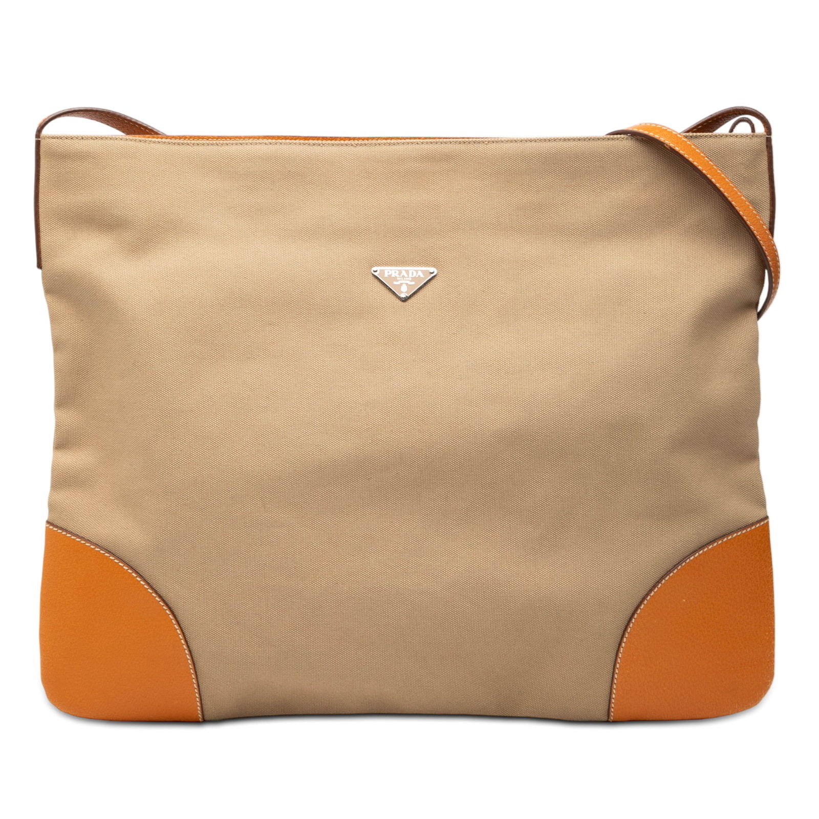 Prada Beige Canvas Crossbody Bag with Leather Trim and Logo (1 of 6)