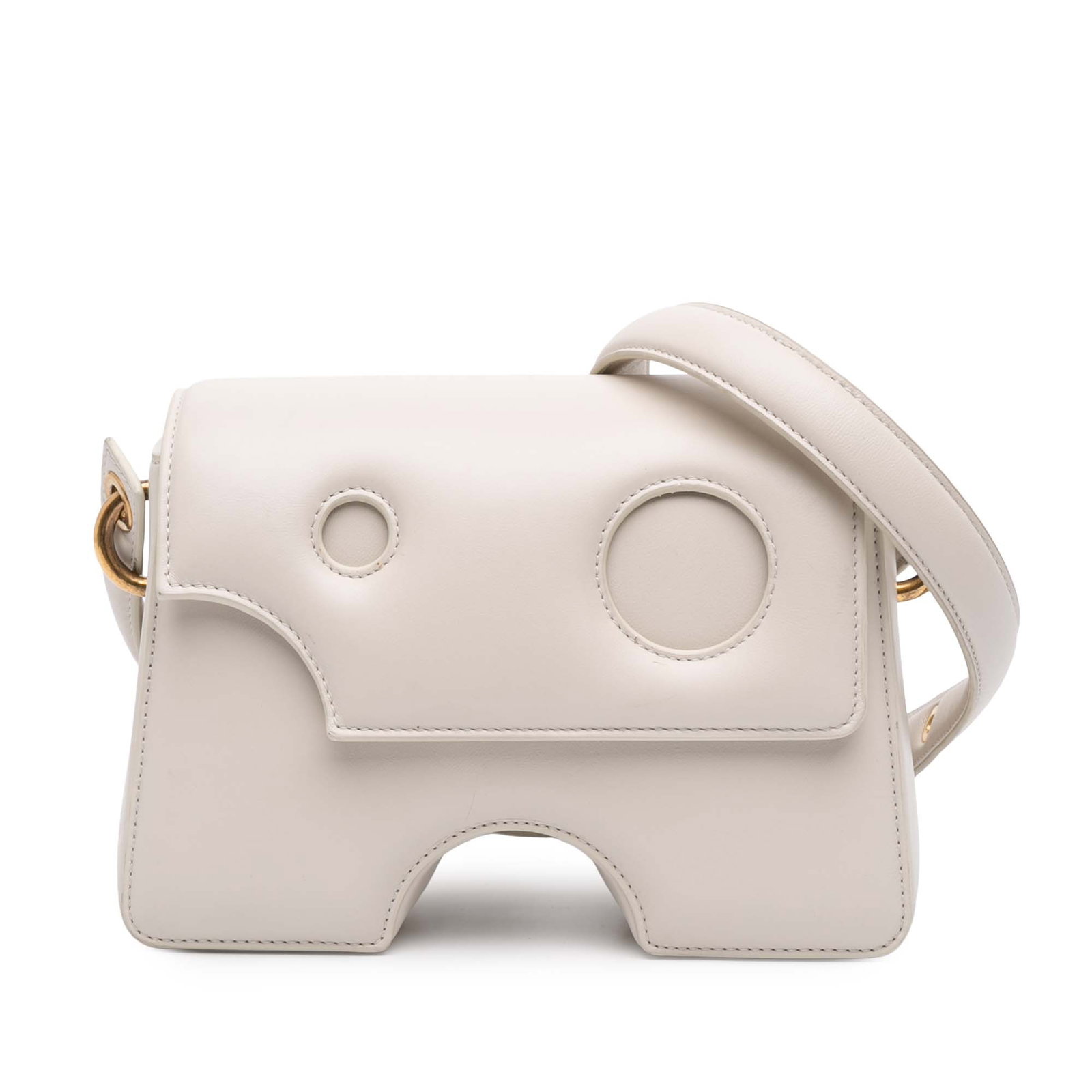 Off-White Burrow 22 White Leather Adjustable Strap Crossbody Bag: Off-White Burrow 22 White Leather Adjustable Strap Crossbody Bag This Off-White Burrow 22 crossbody bag is crafted from white leather and features an adjustable flat strap, a flap with snap closure, a