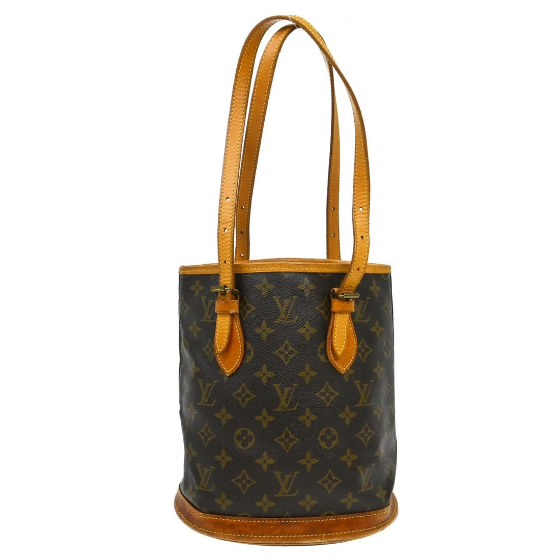 Louis Vuitton Petite Bucket Monogram Canvas Tote Bag: Louis Vuitton Petite Bucket Monogram Canvas Tote Bag This Louis Vuitton Monogram Bucket PM tote bag features the iconic monogram canvas exterior with brown leather shoulder straps and logo accents. Th