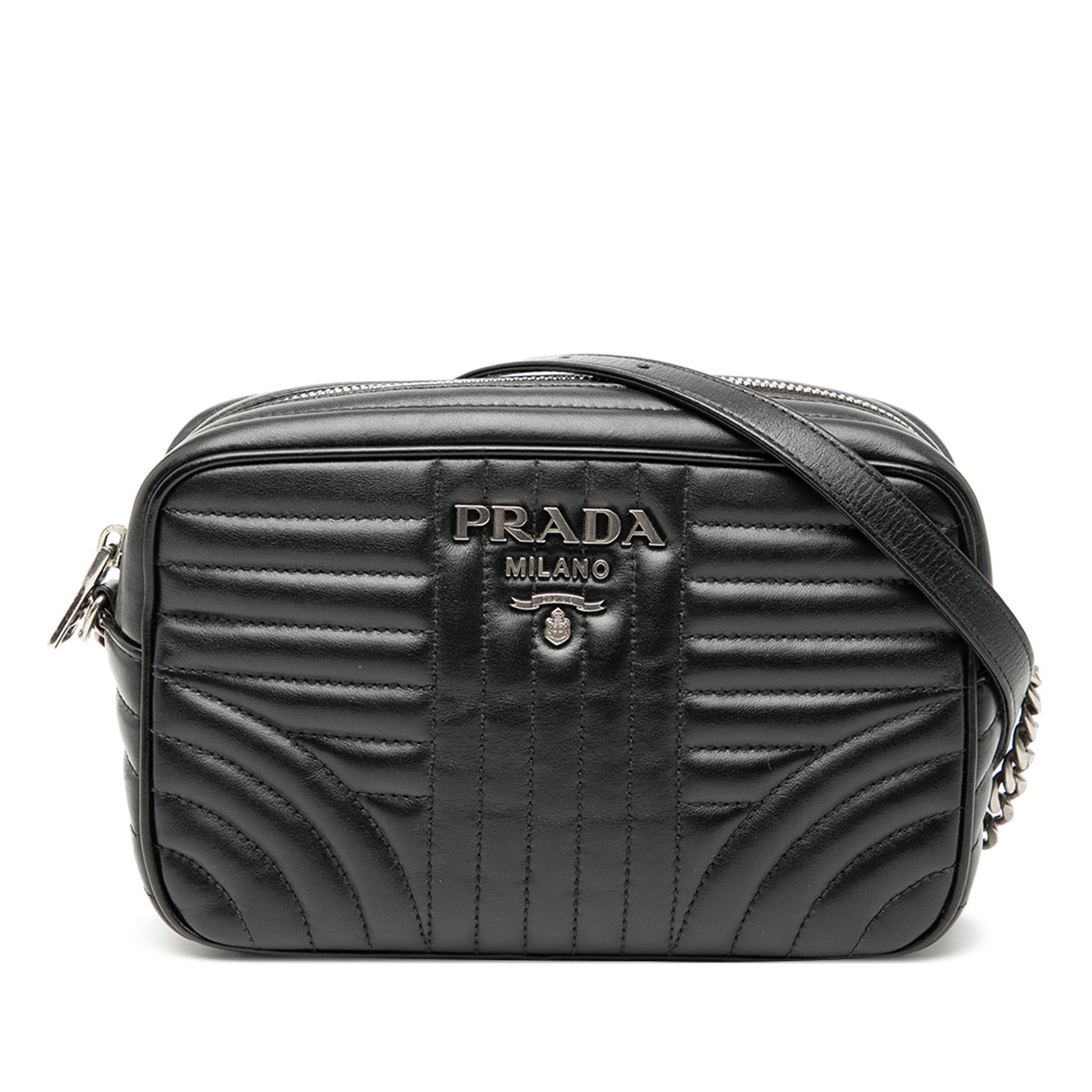 Prada Diagramme Black Leather Camera Bag with Chain Strap (1 of 6)