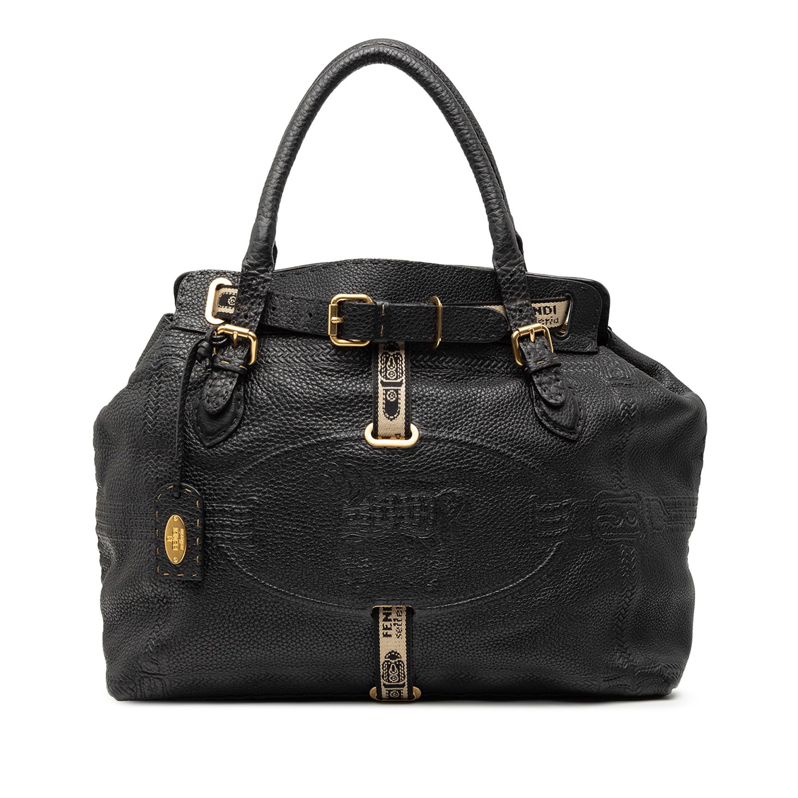 Fendi Selleria Villa Borghese Large Black Leather Tote Bag: Fendi Selleria Villa Borghese Large Black Leather Tote Bag This Fendi Large Leather Selleria Villa Borghese Tote features a black leather body with rolled leather handles, an open top, and an interior