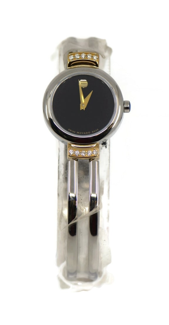 Movado Harmony Diamond Two Tone Watch Ref 0606240 with Box and Papers: Movado Harmony Diamond Two Tone Watch Ref 0606240 with Box and Papers Presenting the Movado Harmony Diamond Two Tone Stainless Steel Watch, a luxurious blend of style and sophistication. This exquisit