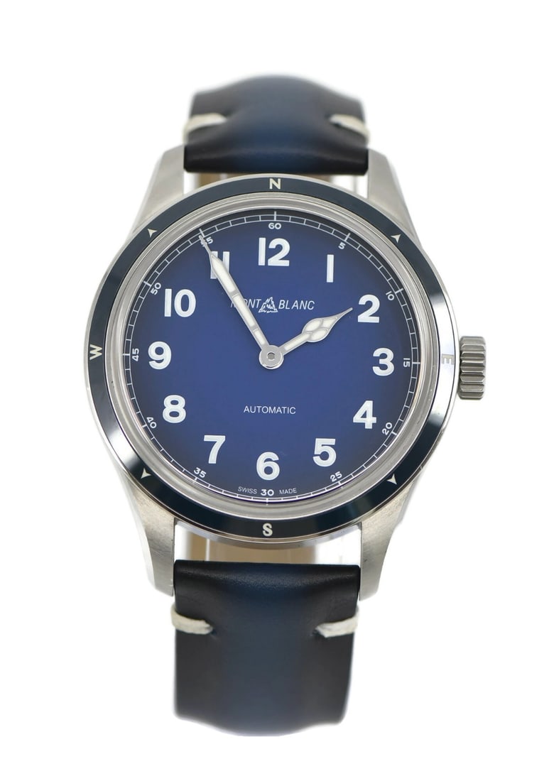 Montblanc 1858 Stainless Steel Automatic Watch 126758 with Box and Papers: Montblanc 1858 Stainless Steel Automatic Watch 126758 with Box and Papers Experience the elegance of the Montblanc 1858 Stainless Steel Watch, a perfect blend of craftsmanship and style. This luxuriou