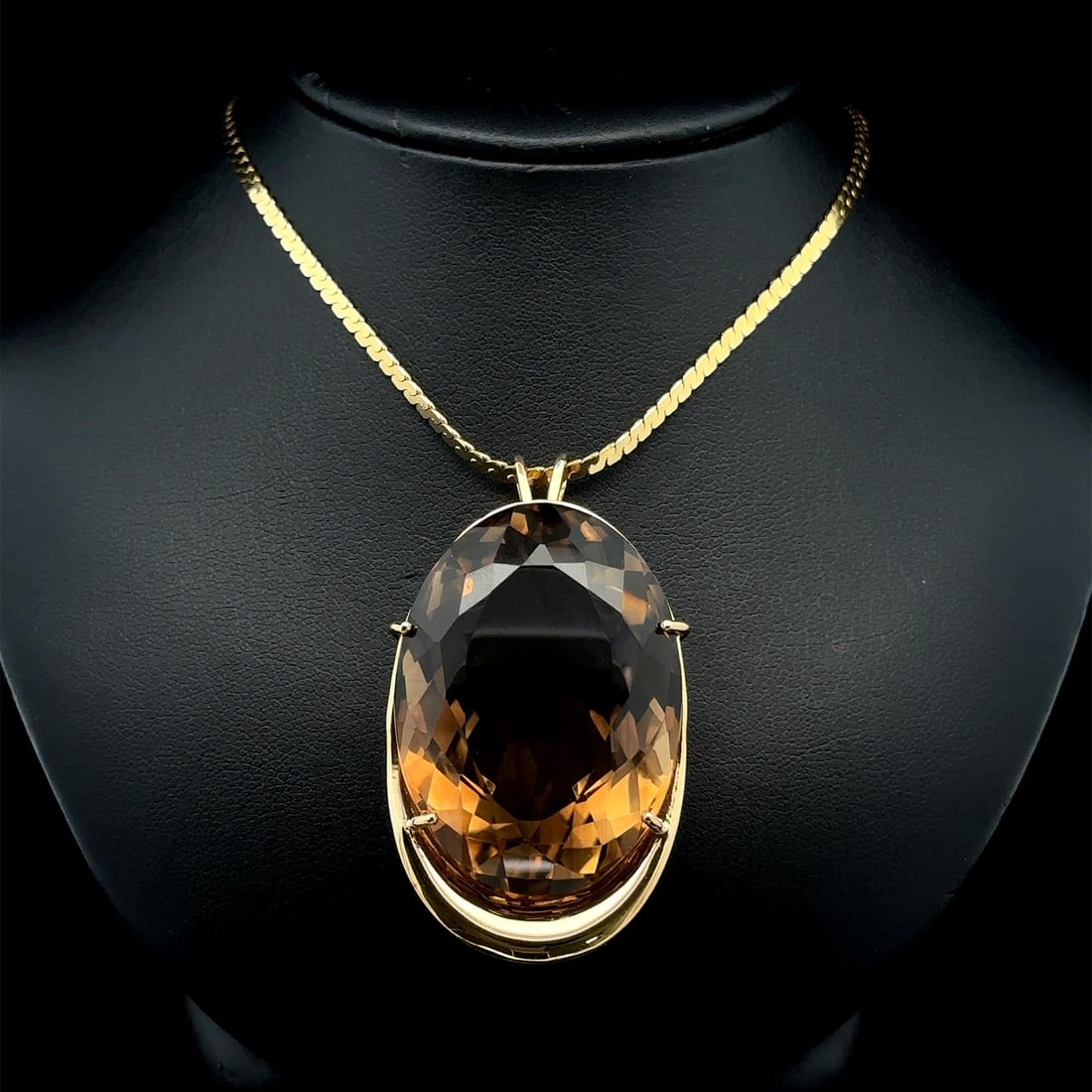 Vintage 14k Gold 109.8ct Smoky Quartz Pendant Necklace 18in Chain (1 of 8)