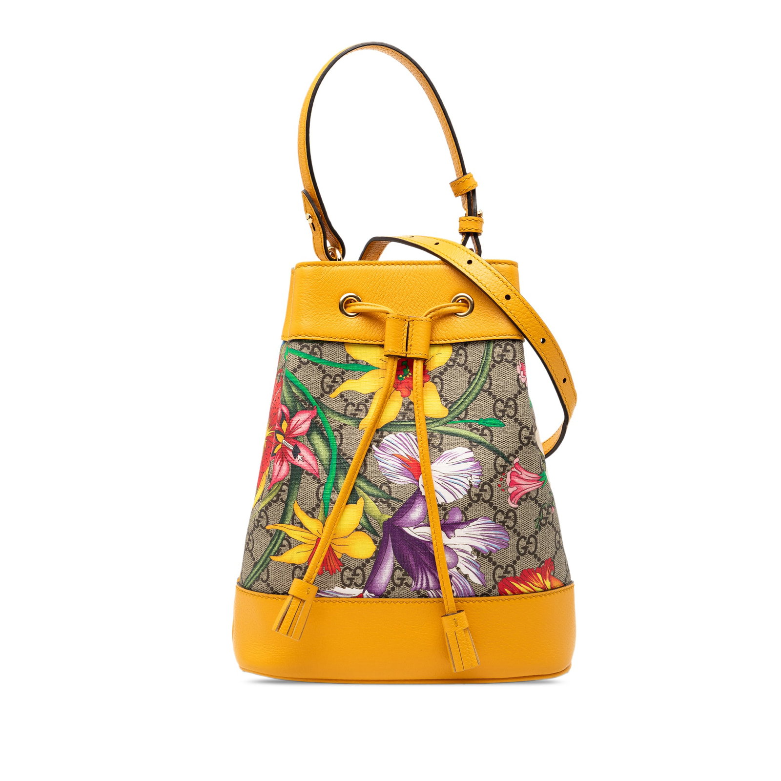 Gucci Ophidia Flora bucket bag Small GG Supreme: Gucci Ophidia Flora bucket bag Small GG Supreme This Gucci Small GG Supreme Flora Ophidia Bucket Bag is crafted from coated canvas with a floral motif and features a flat leather handle and a detachab