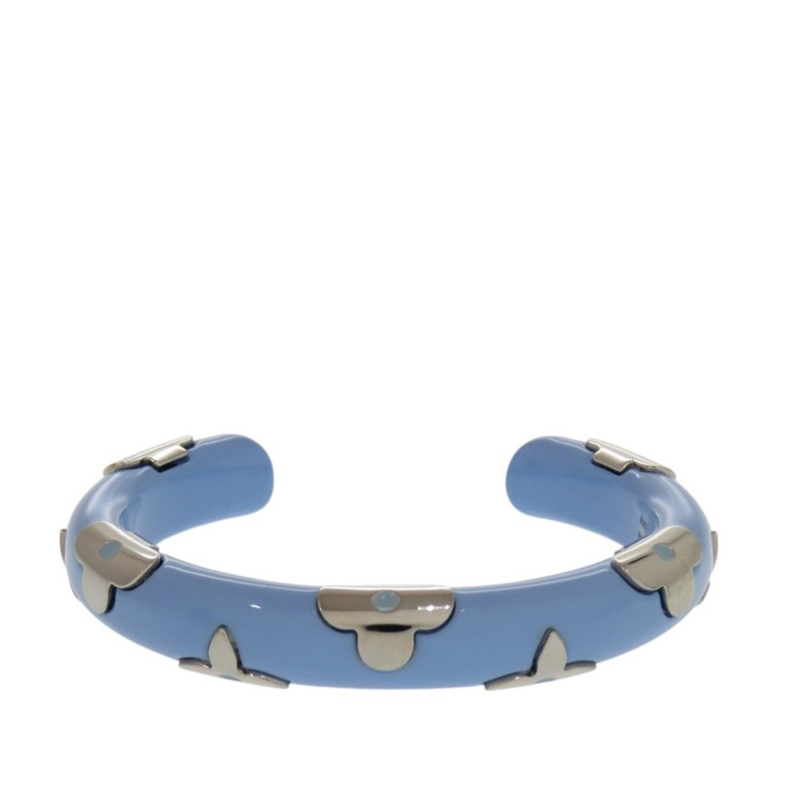 Louis Vuitton blue resin cuff with brass flowers: Louis Vuitton blue resin cuff with brass flowers This Louis Vuitton cuff bracelet features a blue resin body accented with brass flower details, showcasing the brand's iconic monogram design. Crafted 