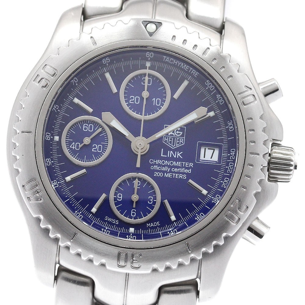 TAG Heuer Link blue dial automatic chronograph men's wristwatch CT5110.BA0550: TAG Heuer Link blue dial automatic chronograph men's wristwatch CT5110.BA0550 This TAG Heuer Link Chronograph CT5110.BA0550 is a pre-owned men's automatic wristwatch featuring a stainless steel case a