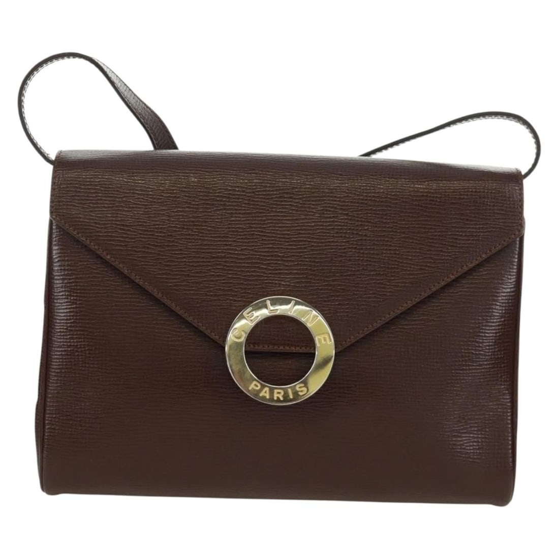 Celine Brown Leather Circle Logo Shoulder Bag from Italy: Celine Brown Leather Circle Logo Shoulder Bag from Italy This Celine Circle Logo Shoulder Bag is crafted from brown leather and designed for women. The bag features a shoulder strap and displays the i