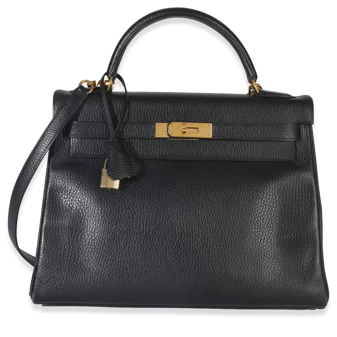 Hermes Kelly 32 Black Leather Handbag Gold Tone Hardware with Accessories (1 of 9)