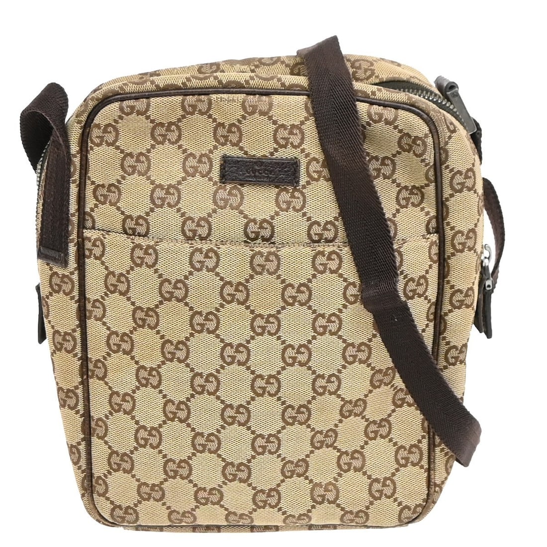 Gucci GG Canvas Vintage Flat Messenger Bag with Front Pocket: Gucci GG Canvas Vintage Flat Messenger Bag with Front Pocket This Gucci Vintage Front Pocket Flat Messenger bag is crafted from beige GG canvas and is designed for women. The bag features a front pock