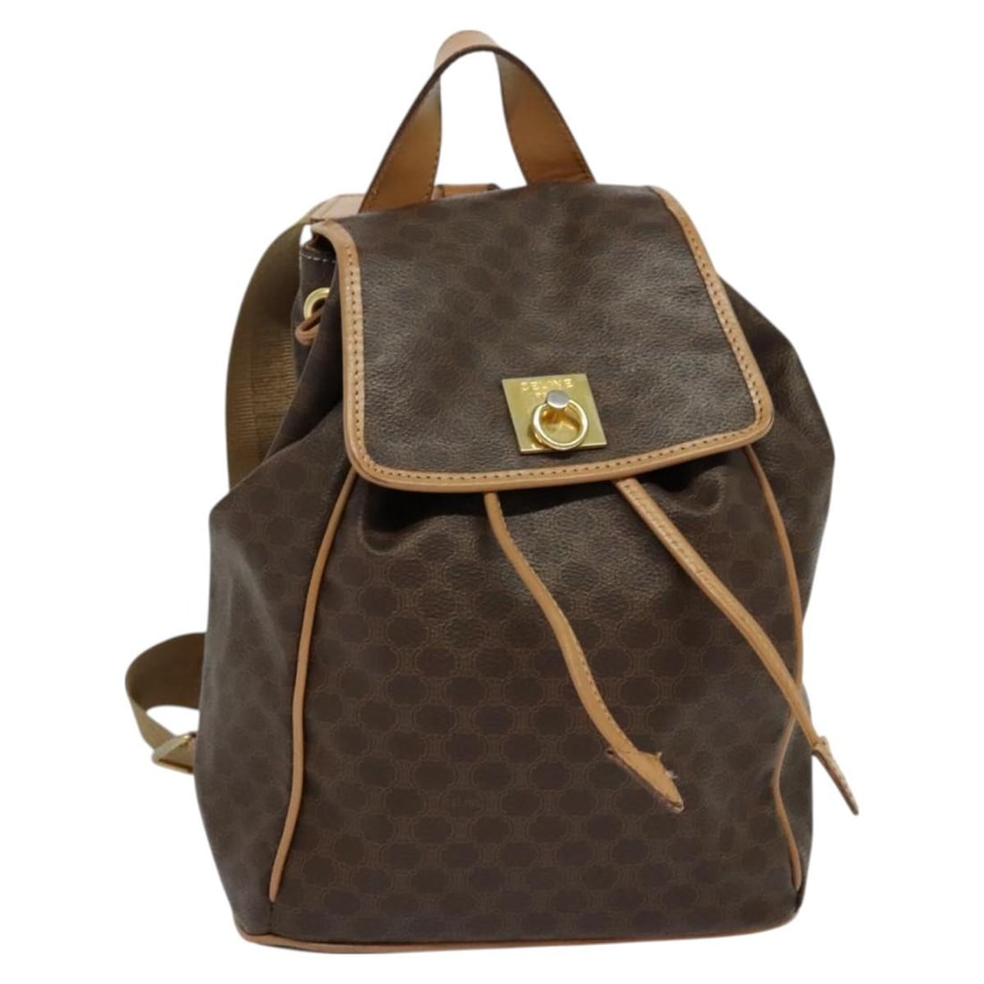 Celine Macadam Canvas Backpack Brown Leather: Celine Macadam Canvas Backpack Brown Leather This Celine Vintage Macadam Backpack is crafted from brown canvas with leather accents. Designed for women, it features a spacious interior and classic sty