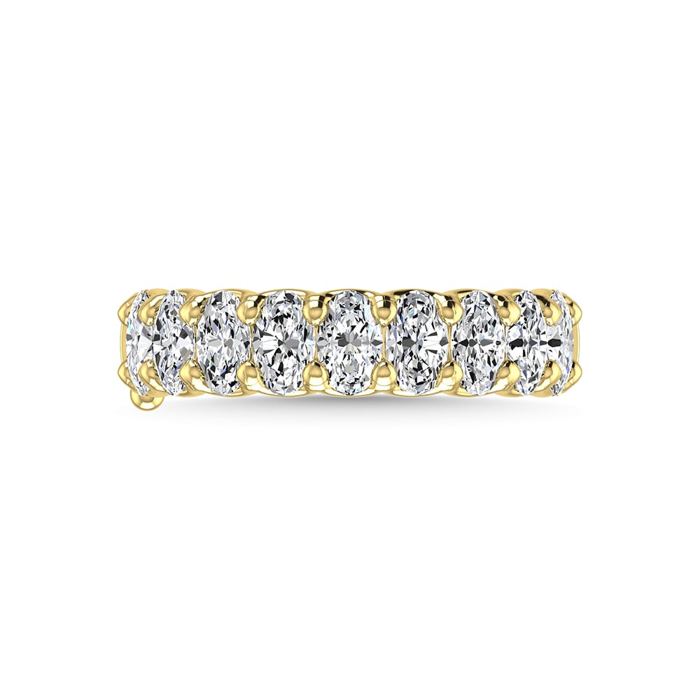 14K Yellow Gold 3 3/4 Ct.Tw. Oval Shape Diamond Half Way Eternity Band: 14K Yellow Gold 3 3/4 Ct.Tw. Oval Shape Diamond Half Way Eternity Band 14k Yellow Gold Stone Color: G-h Stone Clarity: Si Each ring is presented in standard size 6.5. Complimentary resizing is availab