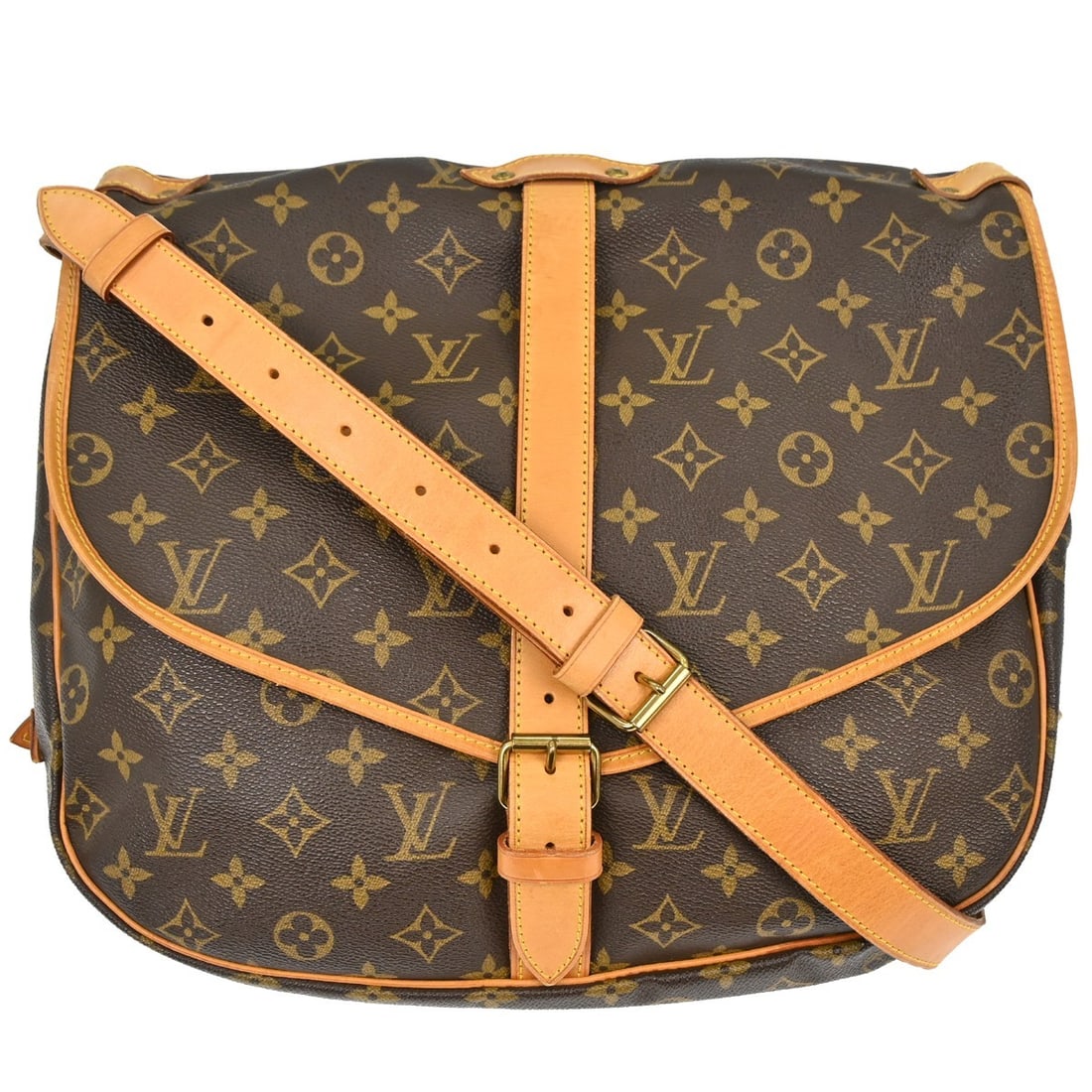 Louis Vuitton Saumur Monogram Canvas Brown Handbag: Louis Vuitton Saumur Monogram Canvas Brown Handbag This Louis Vuitton Saumur Handbag features the iconic Monogram canvas in a classic brown color. Designed for unisex use, it is crafted from durable c