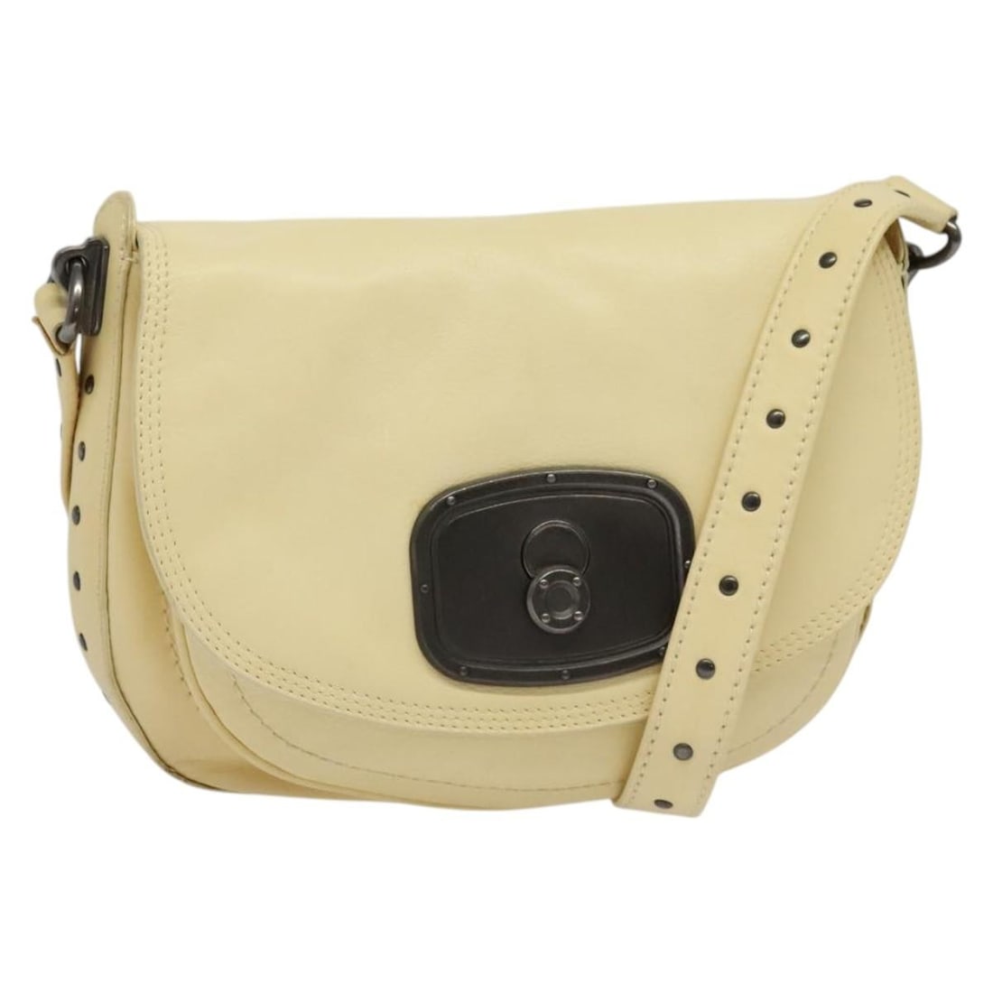 CELINE Cream Leather Studs Shoulder Bag Made in Italy: CELINE Cream Leather Studs Shoulder Bag Made in Italy This elegant CELINE Studs Shoulder Bag is crafted from high-quality leather in a sophisticated cream color, making it a versatile addition to any 