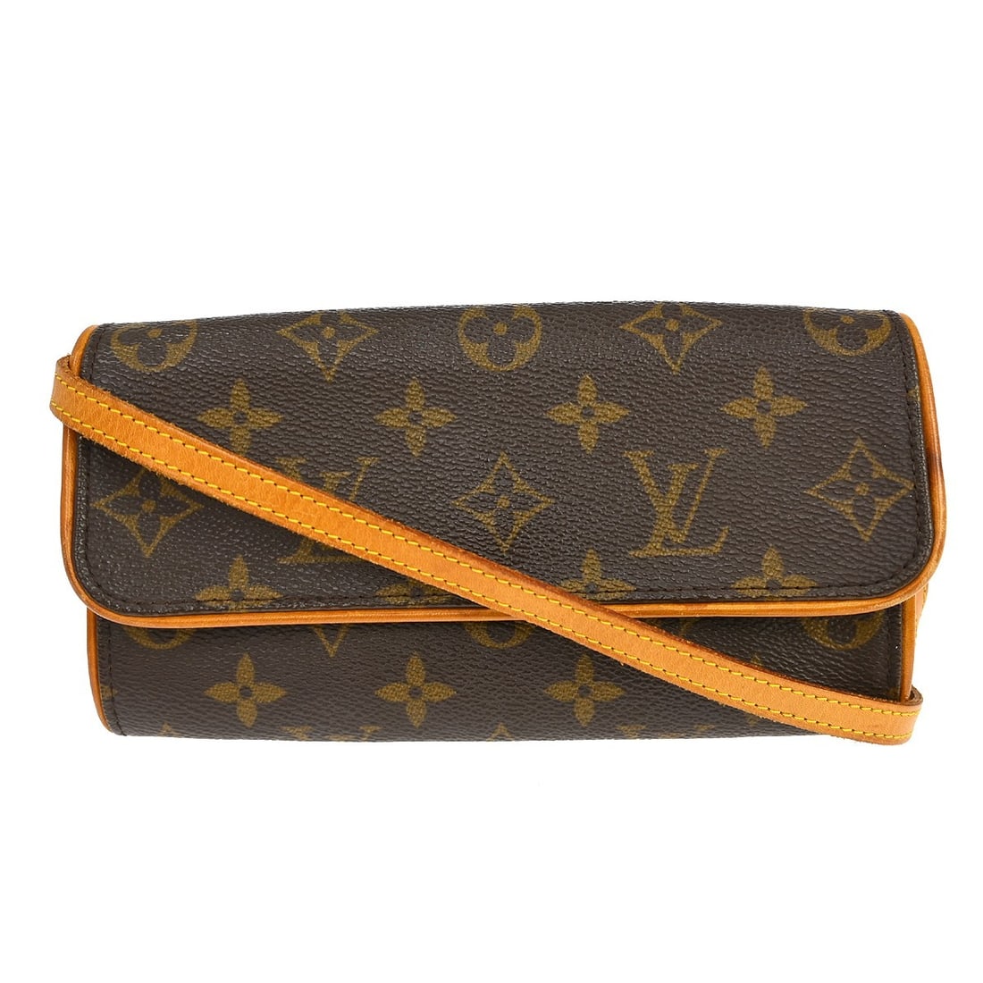 Louis Vuitton Monogram Pochette Twin PM Shoulder Bag: Louis Vuitton Monogram Pochette Twin PM Shoulder Bag This vintage Louis Vuitton Pochette Twin PM shoulder bag features the iconic monogram canvas leather exterior with a brown finish and a beige Alcan