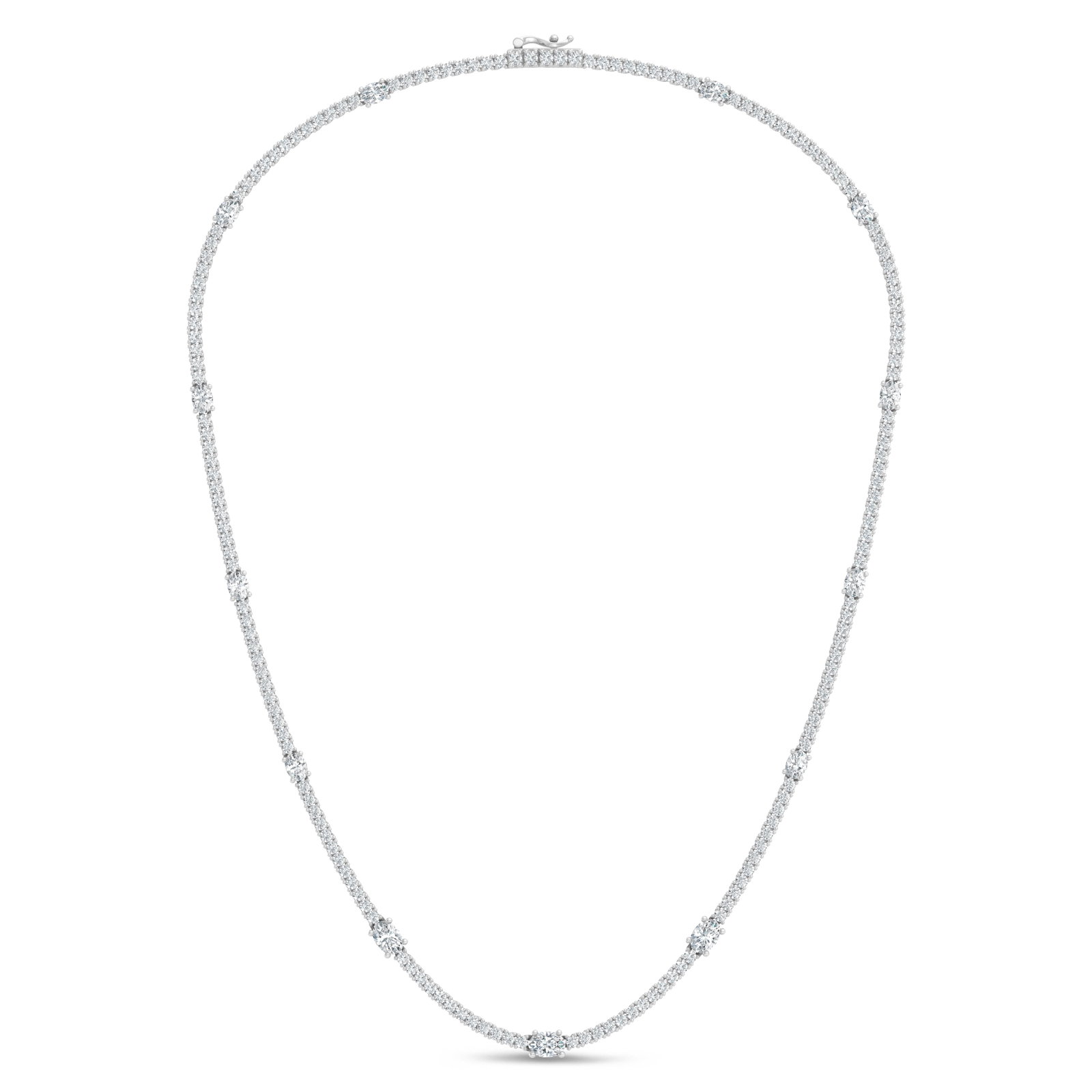 14K White Gold Lab Grown Diamond 9 1/4 Ct.Tw. Round and Oval Emerald Fashion Necklace: 14K White Gold Lab Grown Diamond 9 1/4 Ct.Tw. Round and Oval Emerald Fashion Necklace This exquisite fashion necklace showcases 9 1/4 CT TW of lab-grown diamonds in round and oval emerald-style design