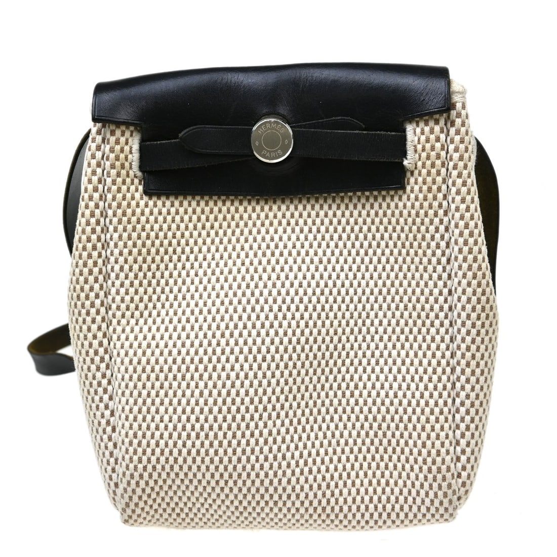 Hermes Herbag TPM black canvas leather crossbody bag: Hermes Herbag TPM black canvas leather crossbody bag This Hermes Herbag TPM shoulder bag features a compact, structured silhouette crafted from black canvas and leather. Designed for versatility, it i