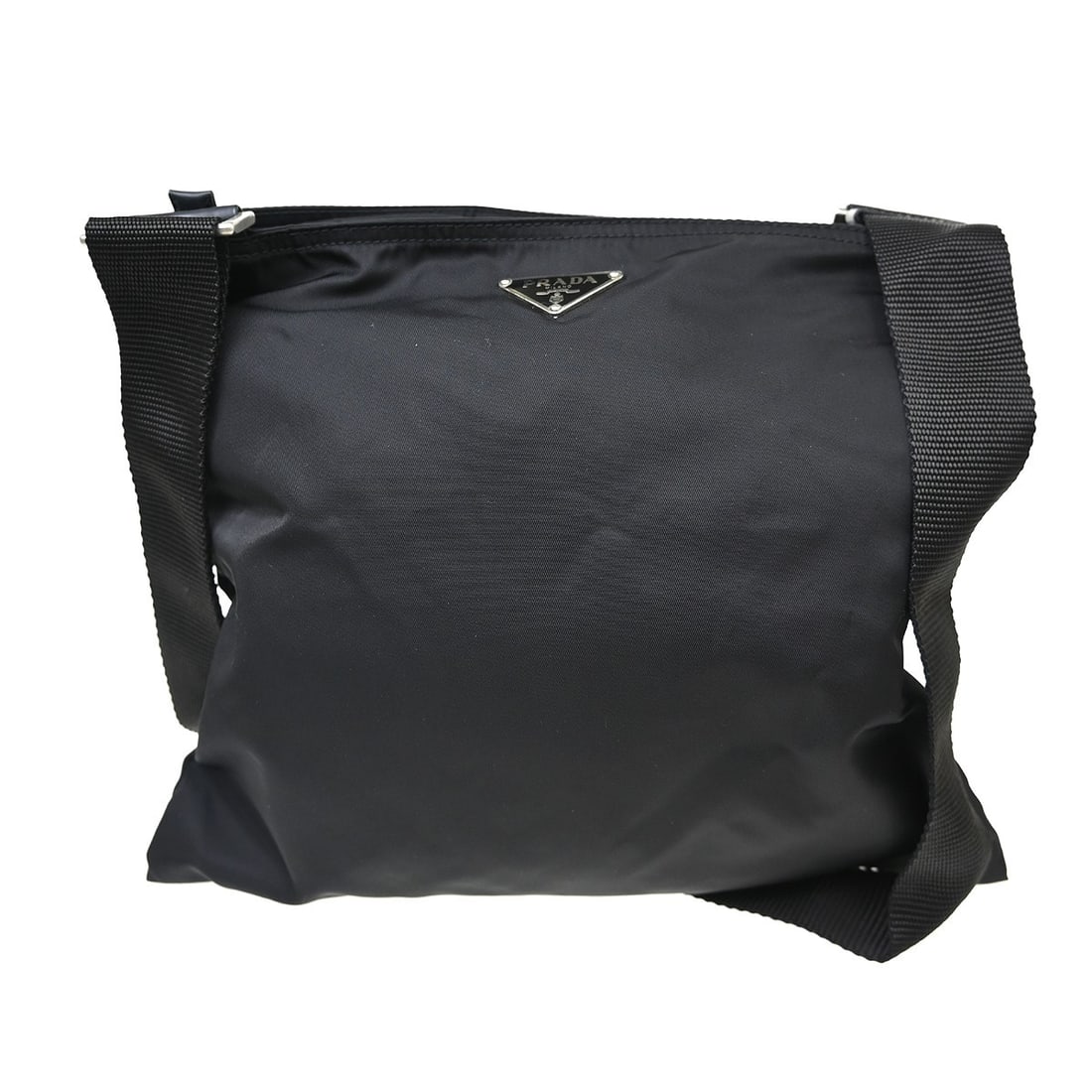 Prada Nylon Black Medium Shoulder Bag 11x9 in: Prada Nylon Black Medium Shoulder Bag 11x9 in This Prada shoulder bag features a sleek black nylon exterior and a medium-sized silhouette, making it a versatile accessory for daily use. Designed for w